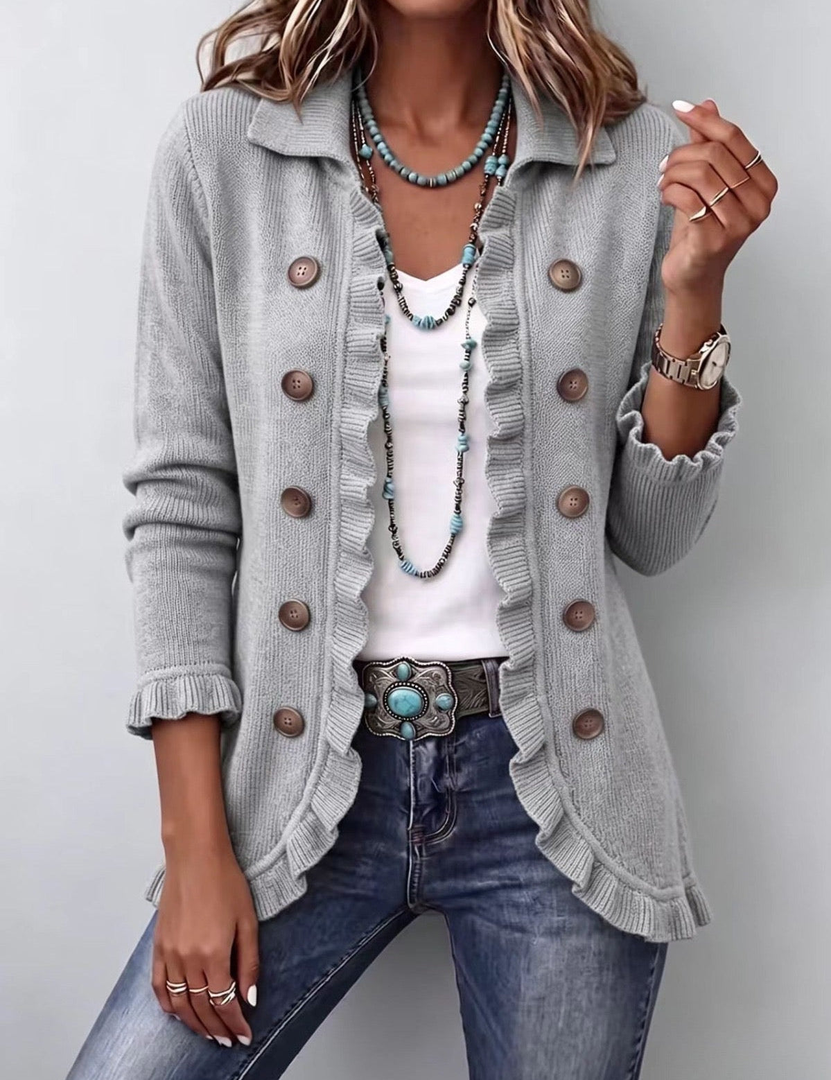 Perla | Giacca in Maglia Grigio Perla