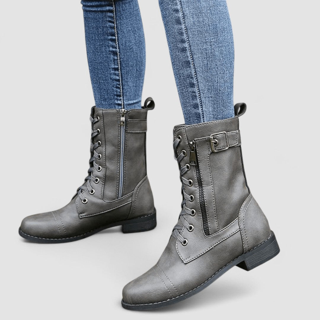 Ginevra | Stivaletti Stringati in Pelle Marrone con Fibbia