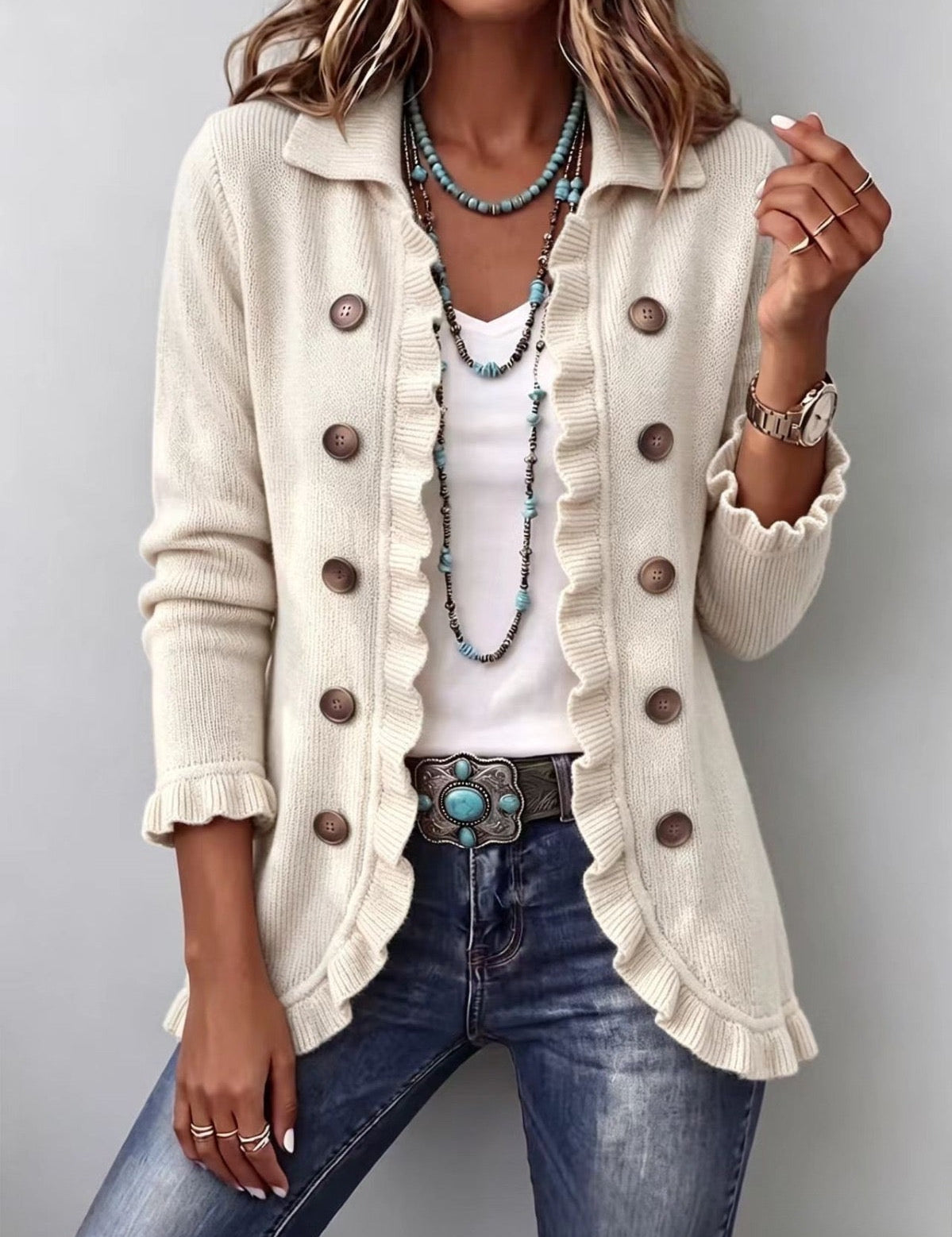 Talia | Cardigan in Maglia con Bordo Arricciato