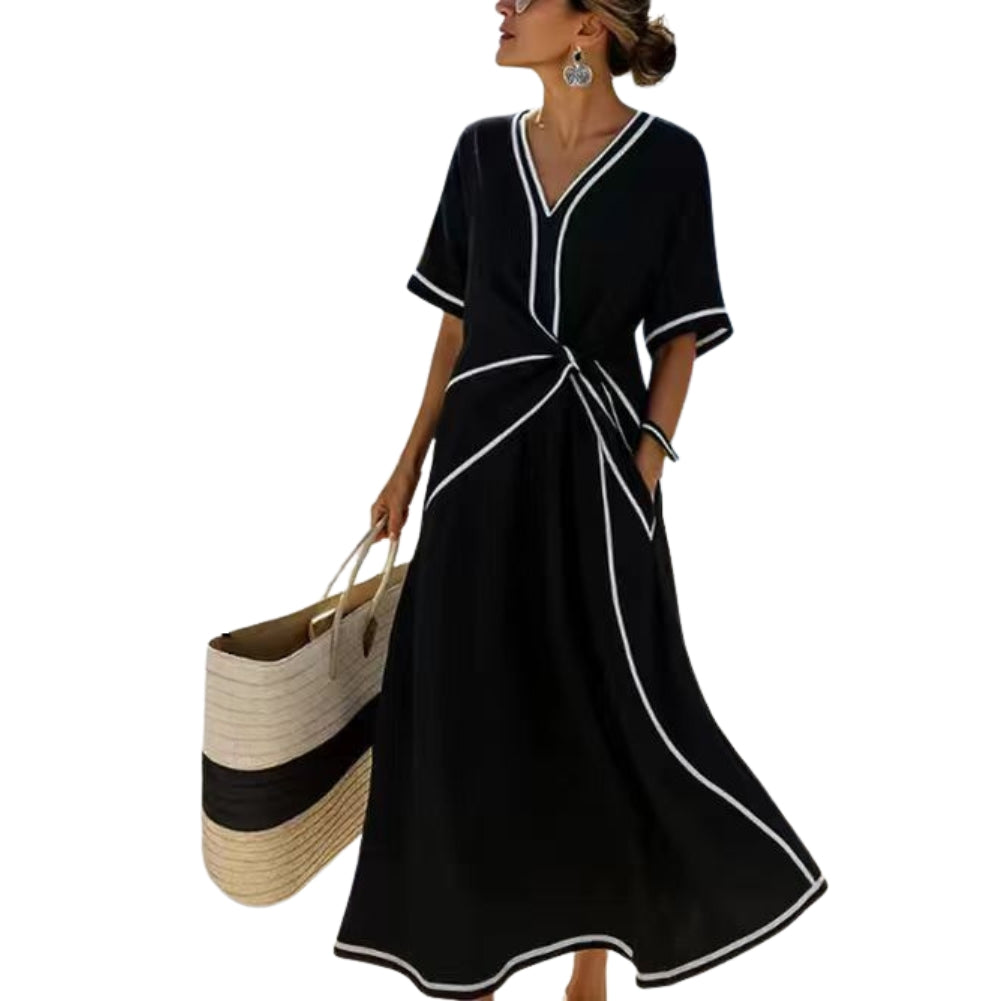 BIANCA | ABITO LUNGO ELEGANTE CON SCOLLO A V