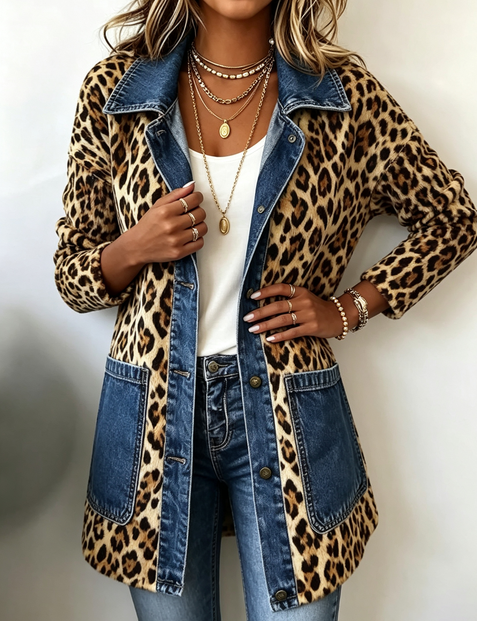 Selvaggia | Giacca Denim Patchwork Leopardo