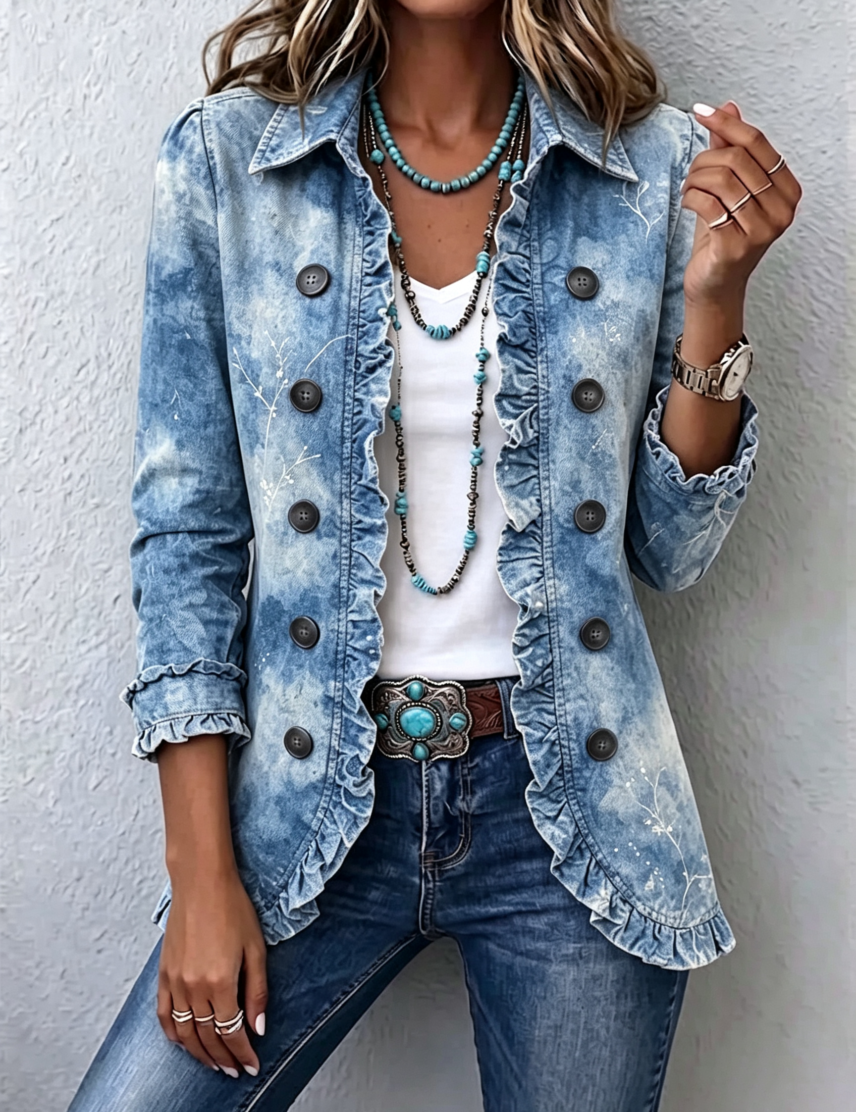 Marea | Giacca in Denim Effetto Tie-Dye Botanico