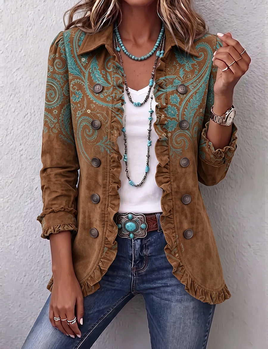 Malaquita | Giacca Marrone Ricamo Paisley Turchese