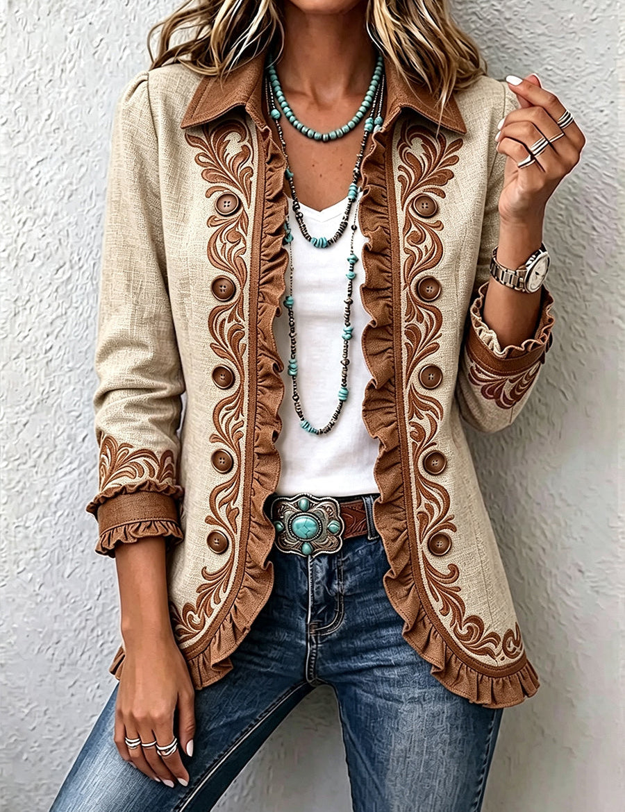 Anouk | Giacca Beige con Bordi Ricamati Paisley
