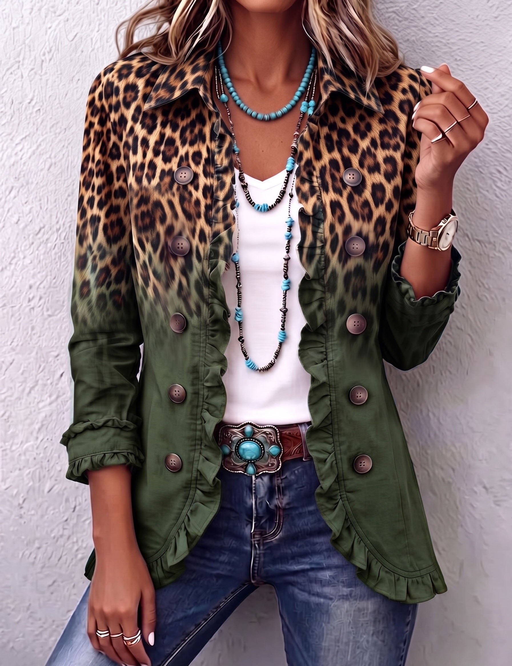 Aloe | Giacca Ombré Leopardo e Verde Militare