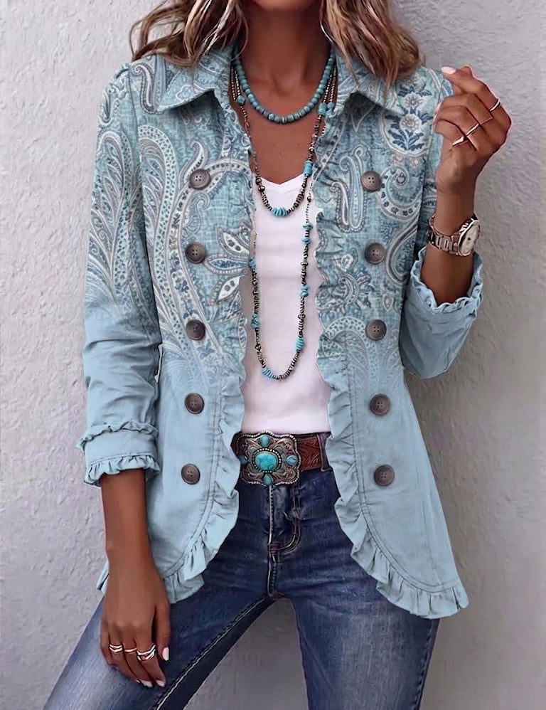 Glicine | Giacca Azzurra Stampa Paisley Tono su Tono