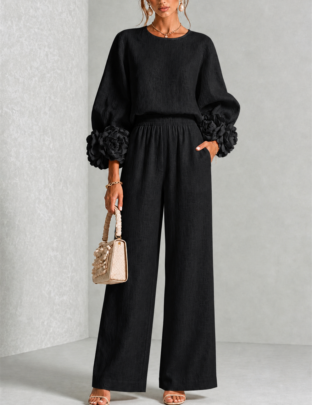 Giada | Completo Coordinato con Rose 3D ai Polsini