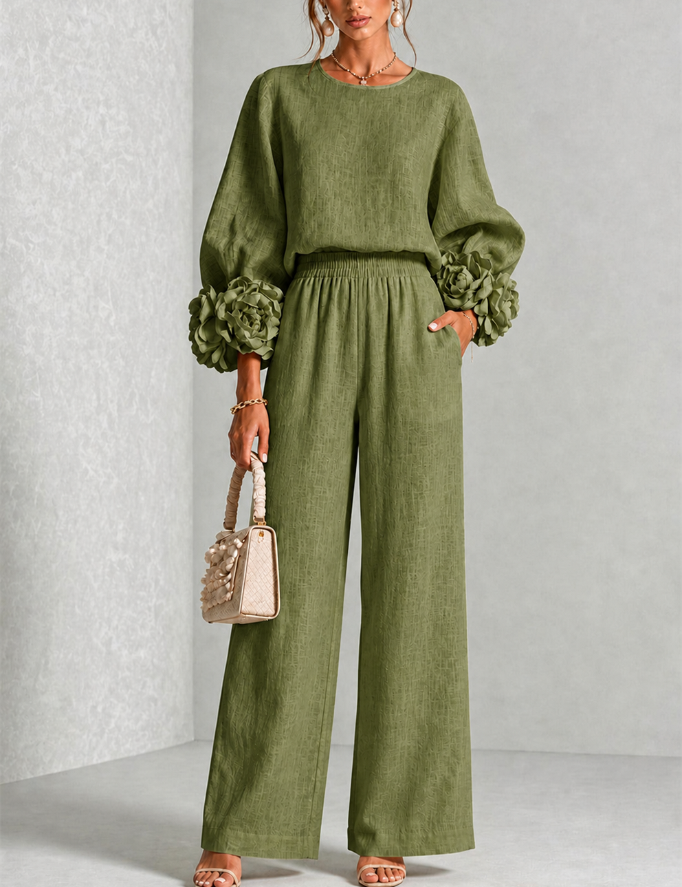 Giada | Completo Coordinato con Rose 3D ai Polsini